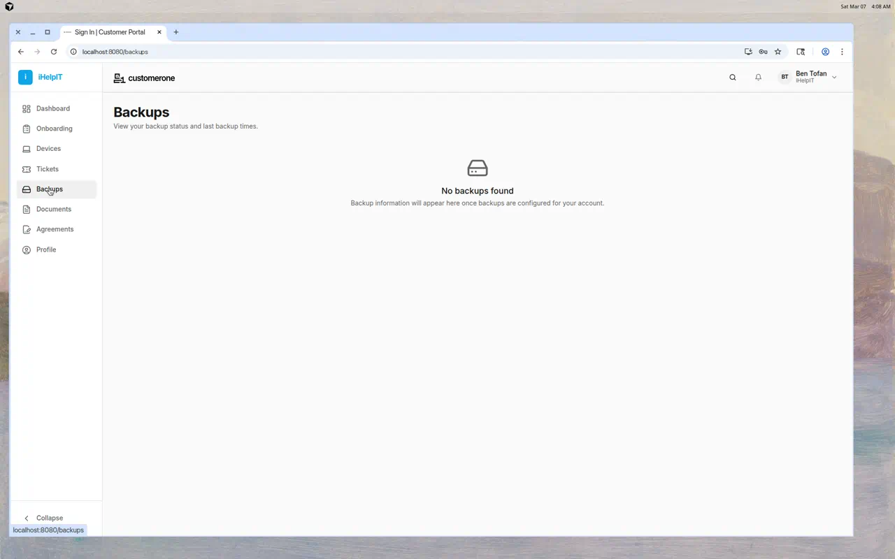 Backups Page