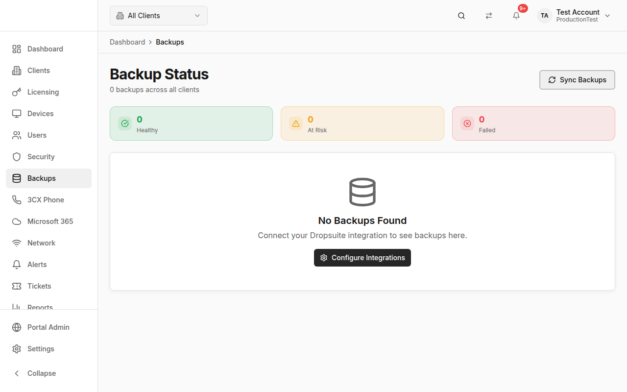 Backups Page