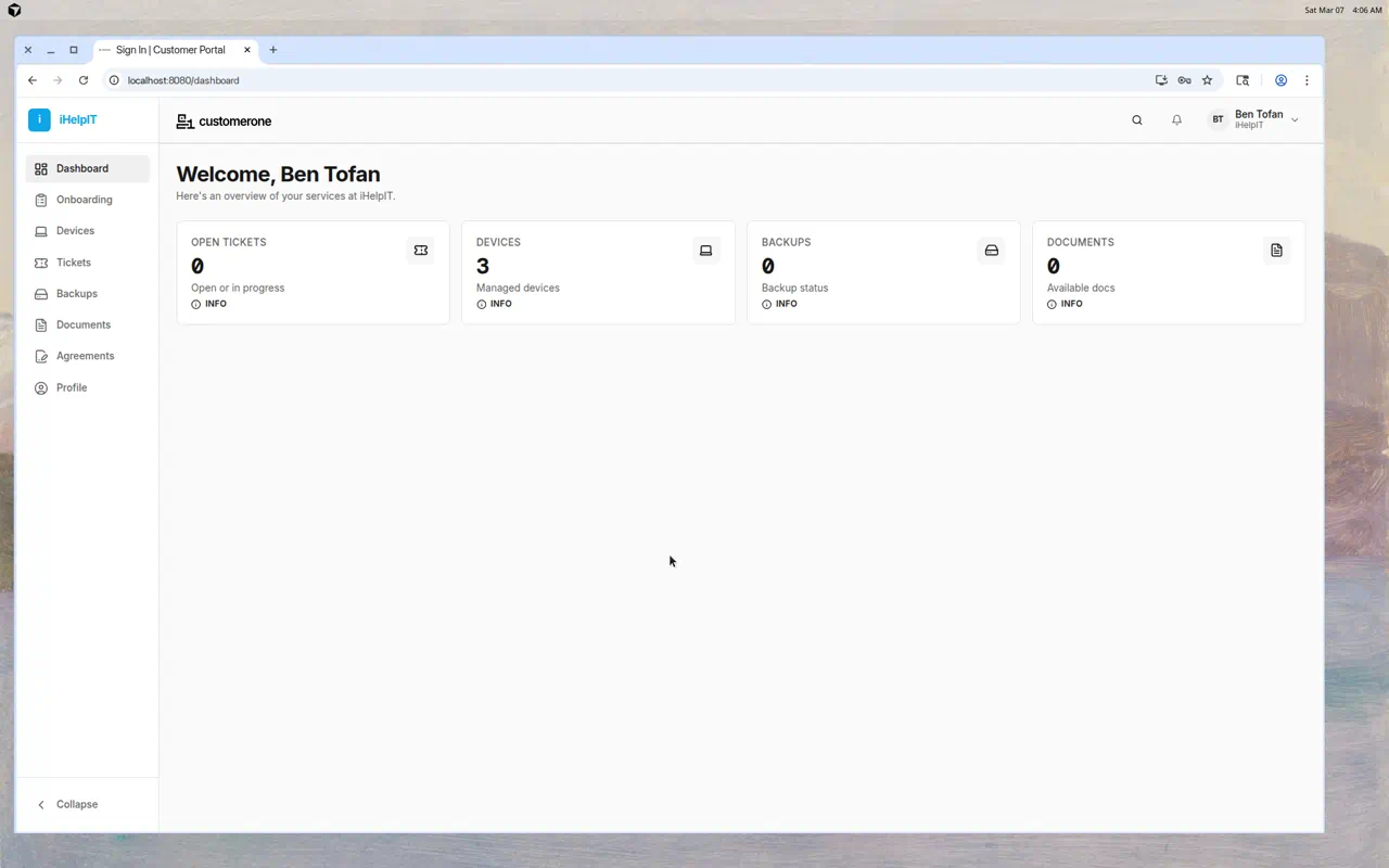 ClientOne dashboard