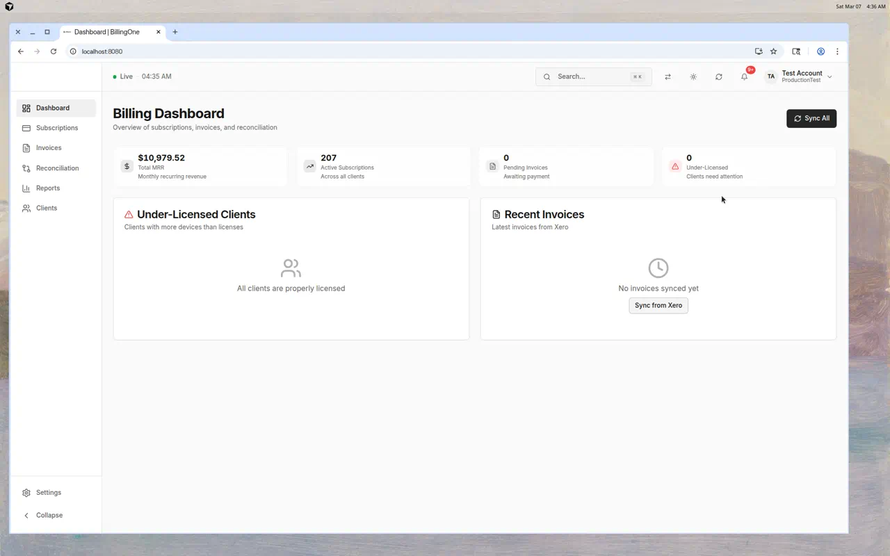 BillingOne Dashboard