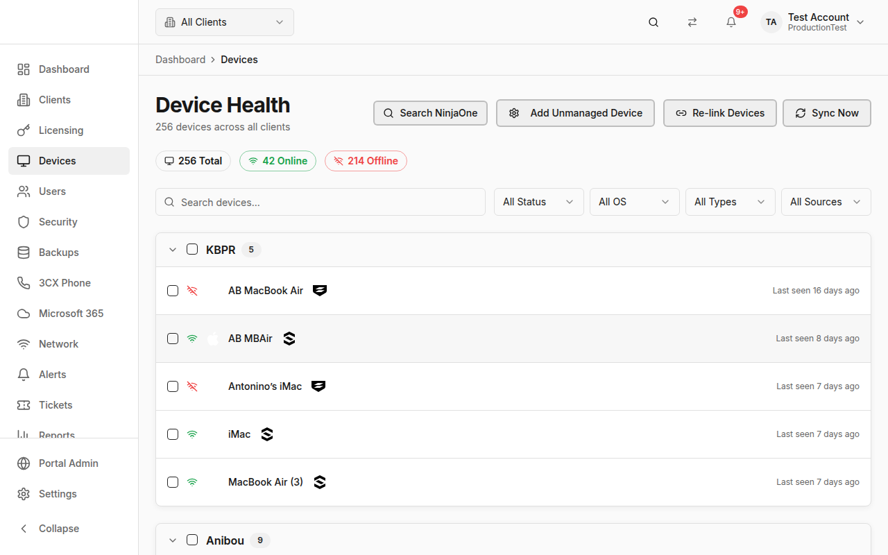 Device Health Page