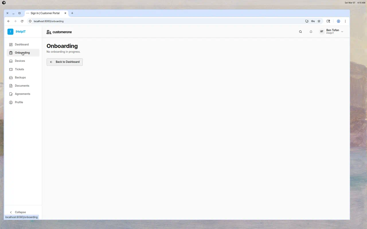 Onboarding Page