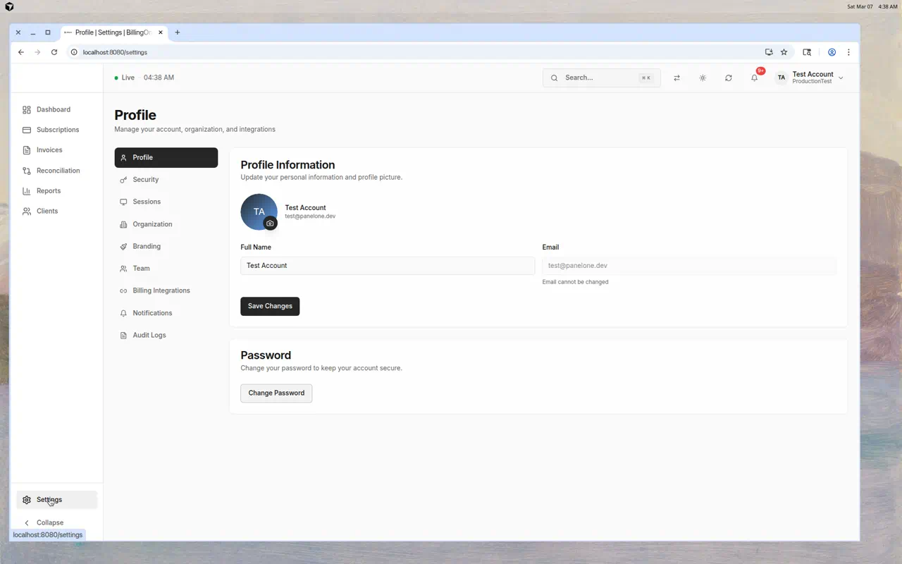 Settings Page